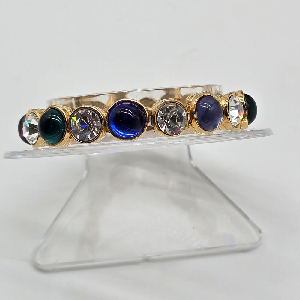 Vintage Les Bernard Bracelet Clear Rhinestones And Blue Green Purple Cabachons